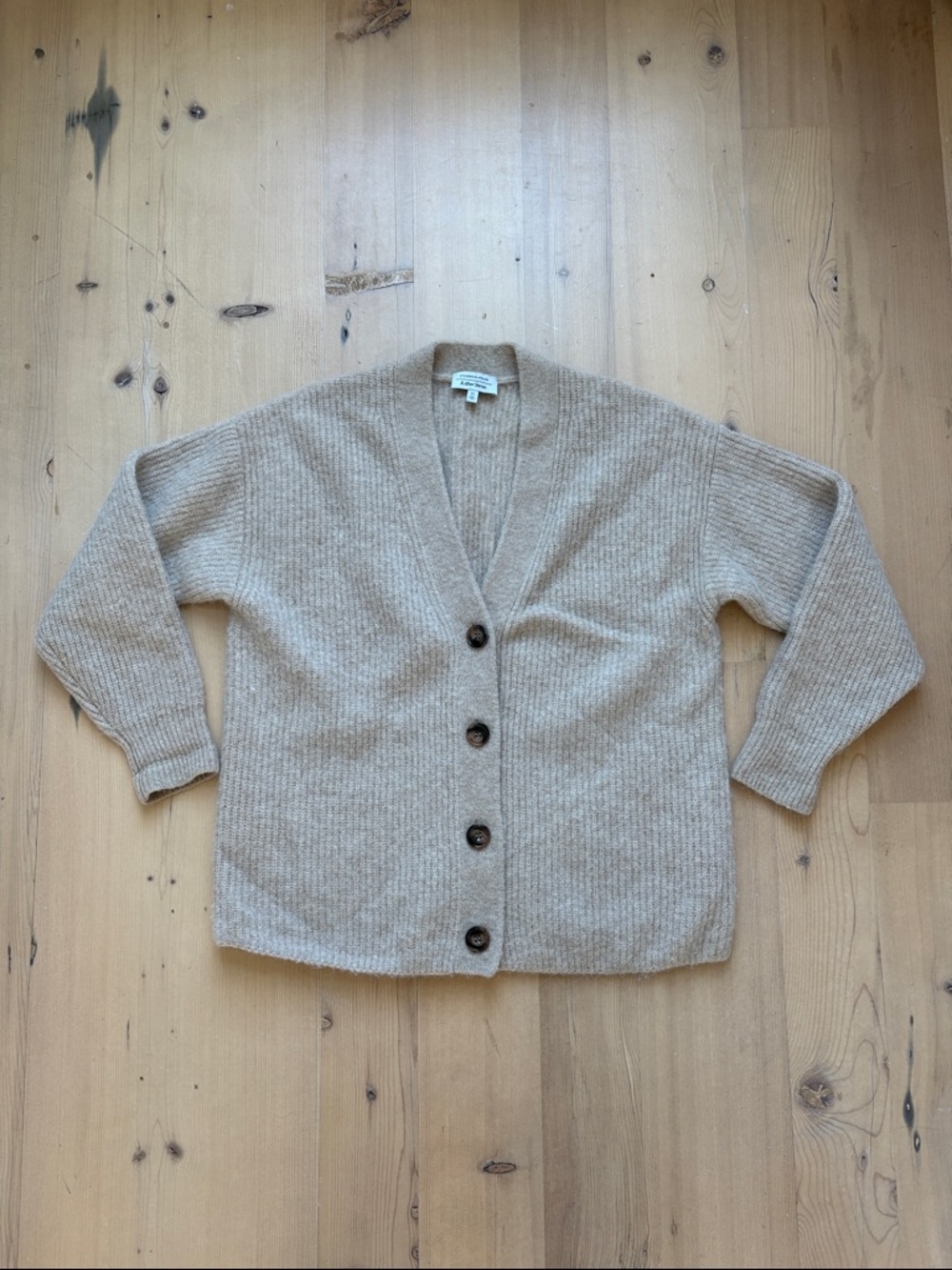 & Other Stories Alpaca Wool Blend Tan Beige V‑Neck Button Cardigan - Small